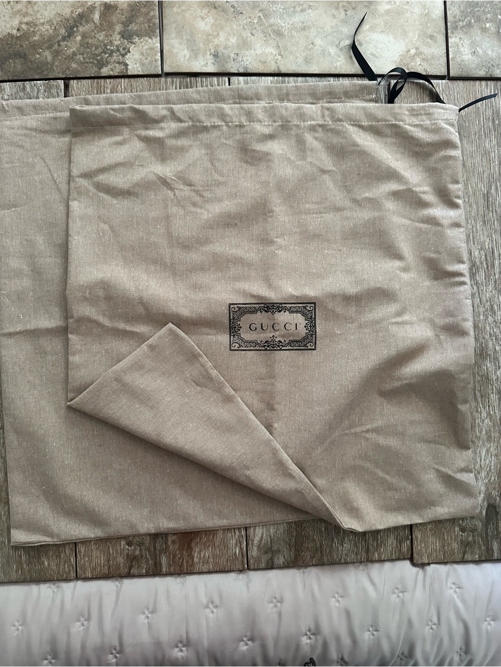 Gucci Beige Dust Bag with Logo, 18”x 18”, like new, 2 available.